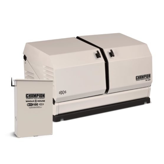 100838-home-standby-generator_f8cfd6e0-2ef1-437e-9e05-87d22d829379.jpg Champion 14-kW aXis Home Standby Generator with 100-Amp Whole House Switch (CA) - Image 1